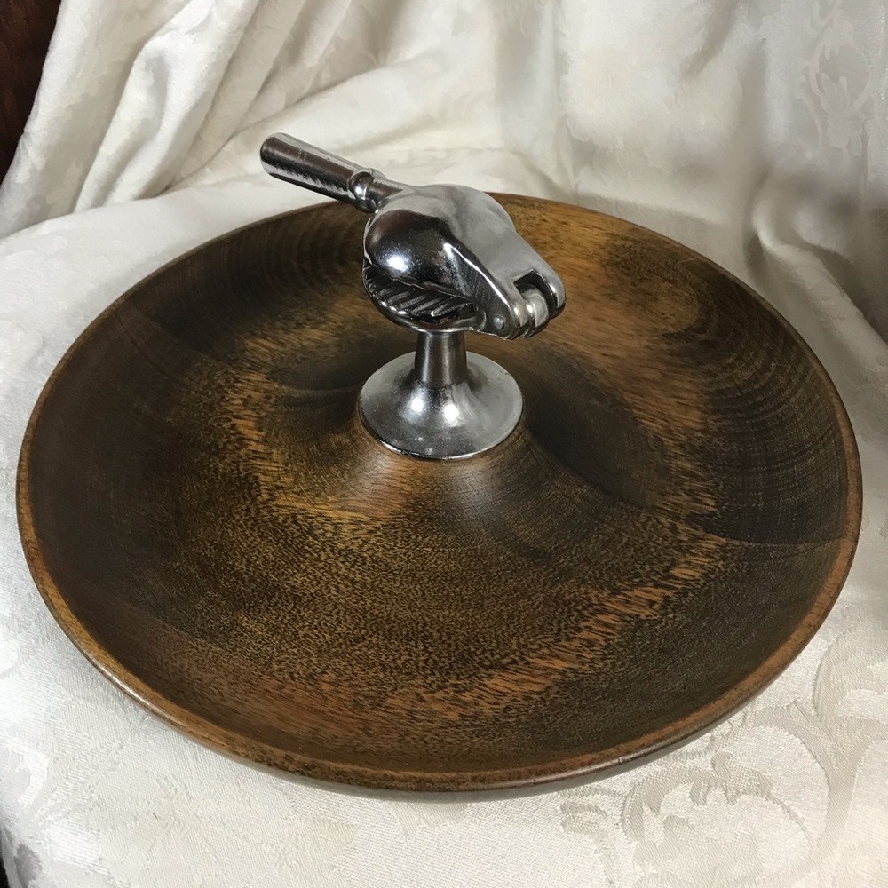 Vintage MCM Wooden Nut Cracker Dish